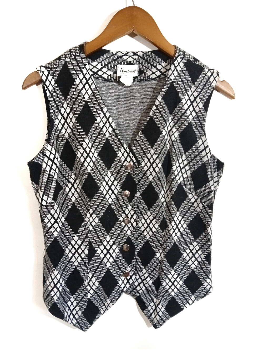 Vintage Black & White Argyle Knit Vest Top